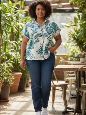 C&C California 100% Linen Short Sleeve Palm Shirt-Size Medium - Oversized